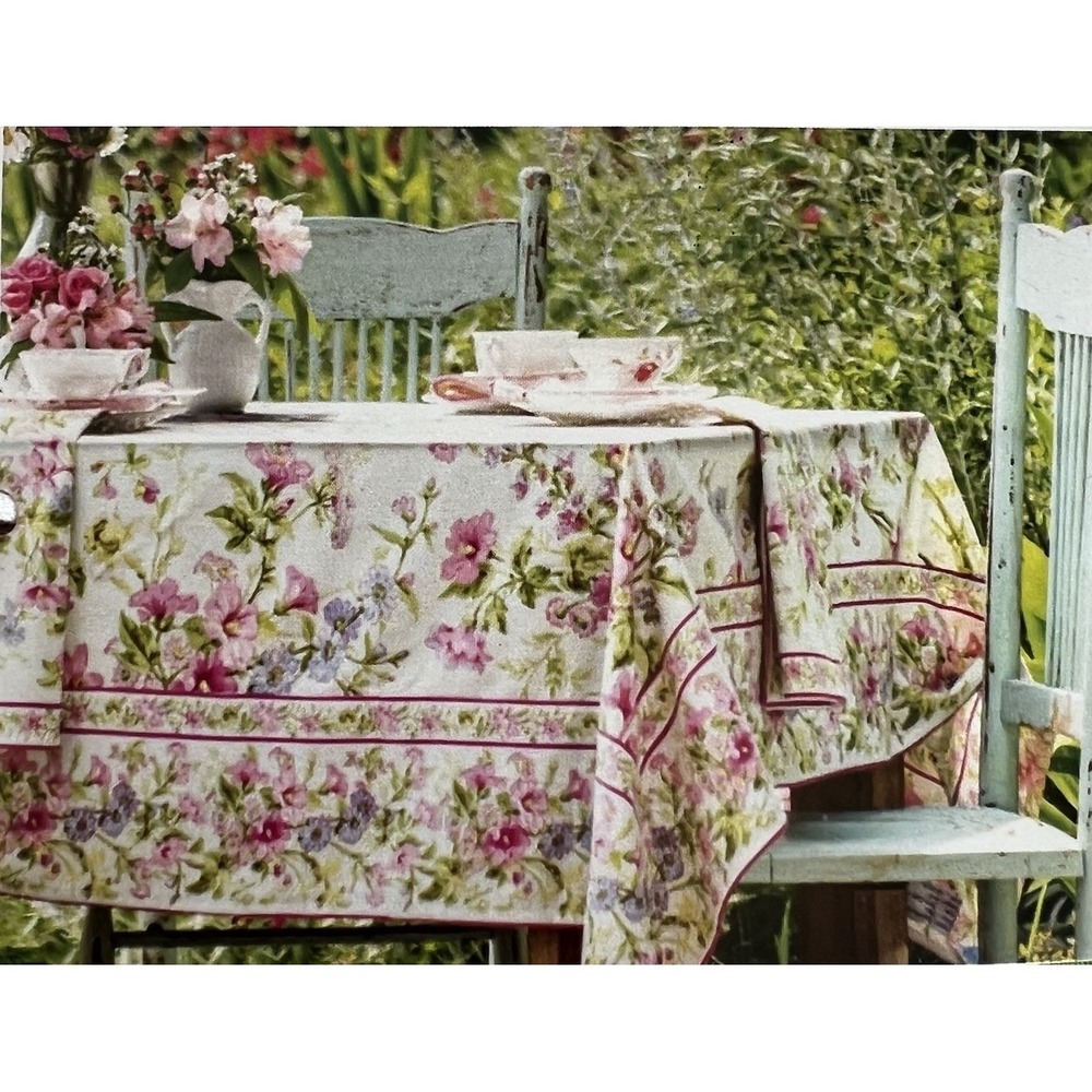 NEW April Cornell Tablecloth Floral GRACEFUL GARDEN Cotton Sz 60x84" Cottage